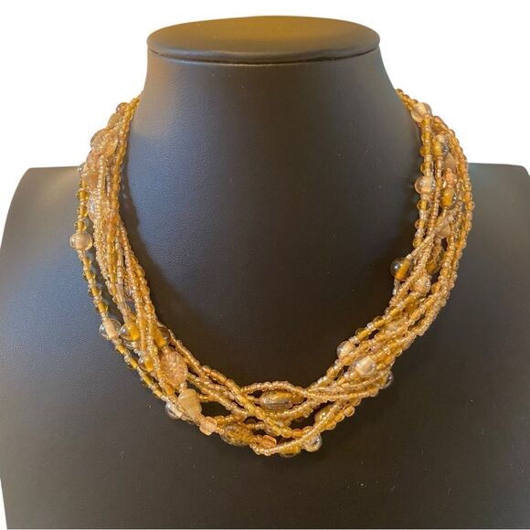 Multi-Strand Gold Beaded Necklace. 8 strands in total. All intact. - Picture 1 of 5